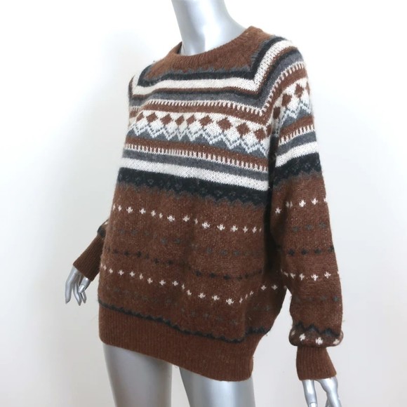 RE/DONE 50s Raglan Crew Sweater Brown Fair Isle Wool-Alpaca Size Medium - Picture 2 of 7